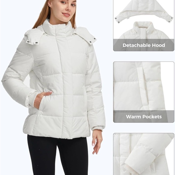White Puffer Jacket with Hood - Picture 3 of 5